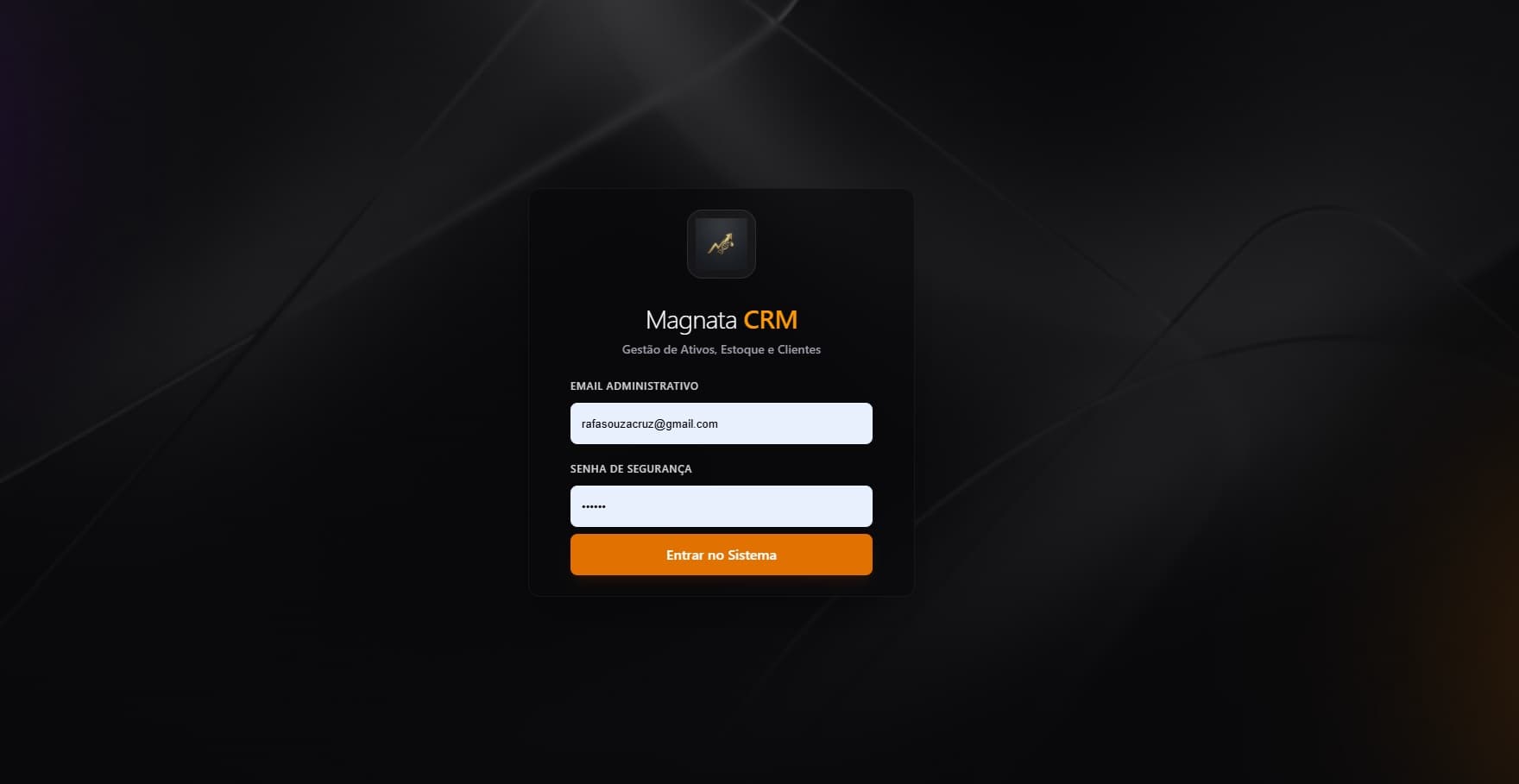 Interface do Magnata CRM Stock focada em operação e organização de dados