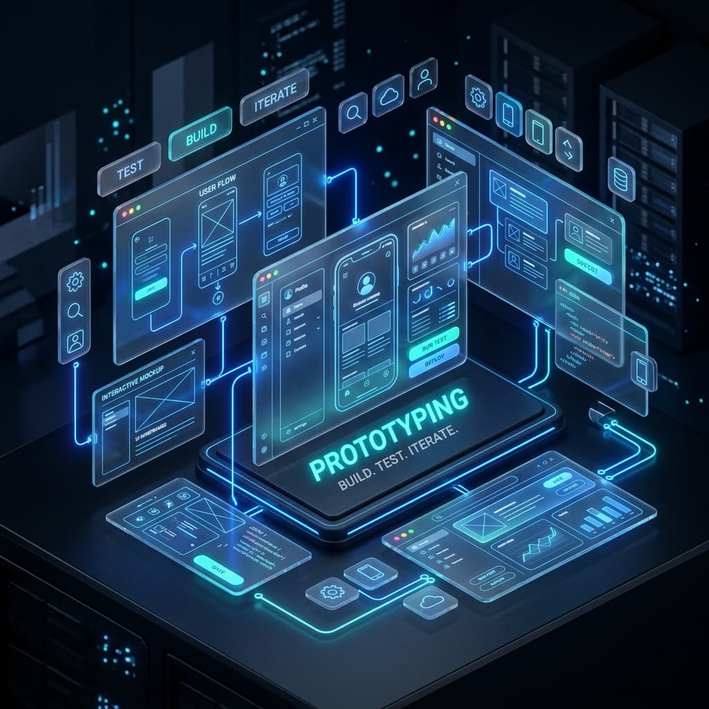 Ilustração de Protótipo com wireframes flutuantes