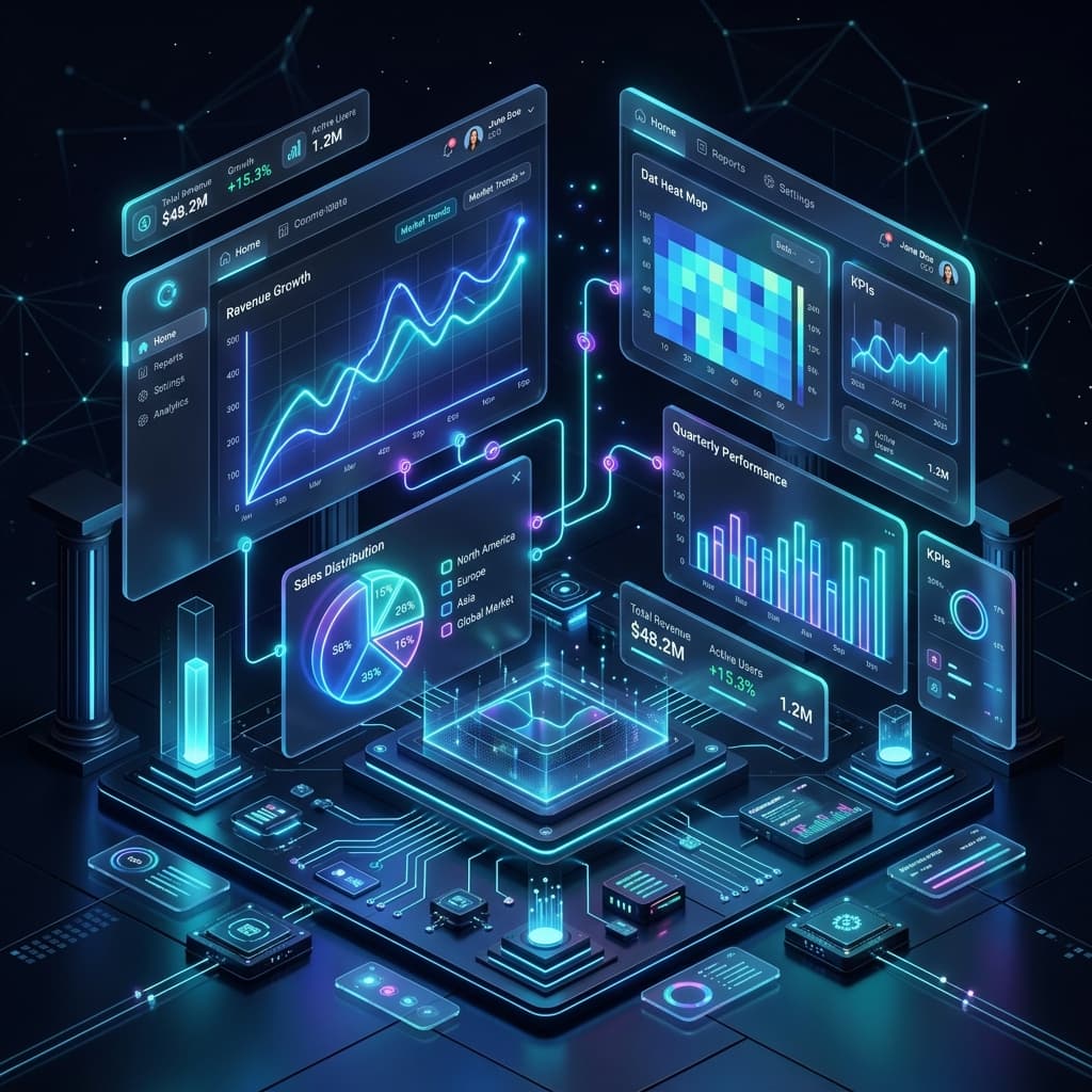 Ilustração premium representando dashboards executivos