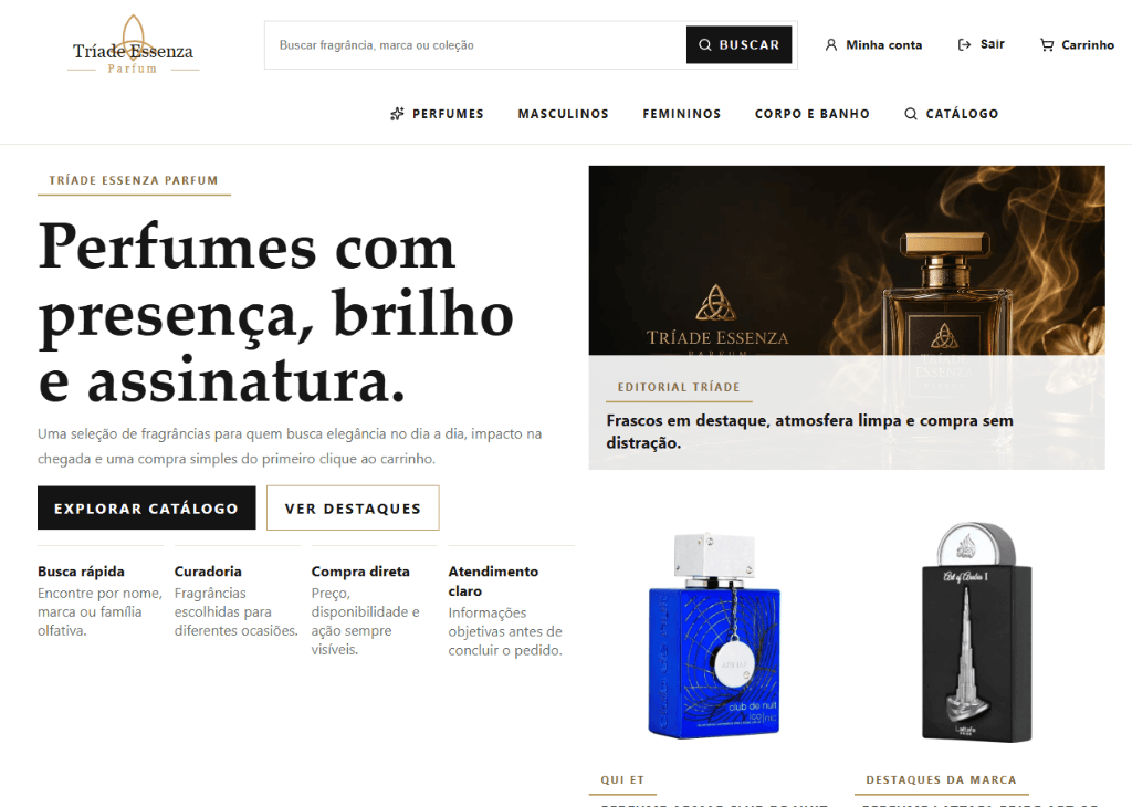 E-commerce Tríade Essenza Parfum - Homepage Desktop